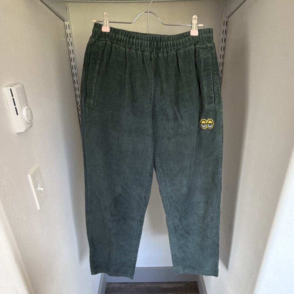Krooked Men's Green Corduroy Pants with Elastic Waist Pockets